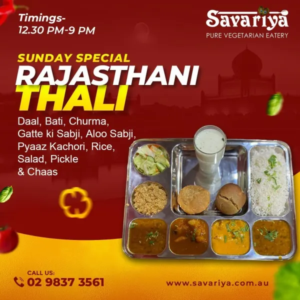 Royal Rajasthani Thali Sundays at Savariya (Quakers Hill)