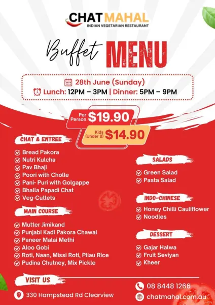 Chat Mahal Sunday Vegetarian Buffet Feast – Unlimited Indian Flavours in Adelaide