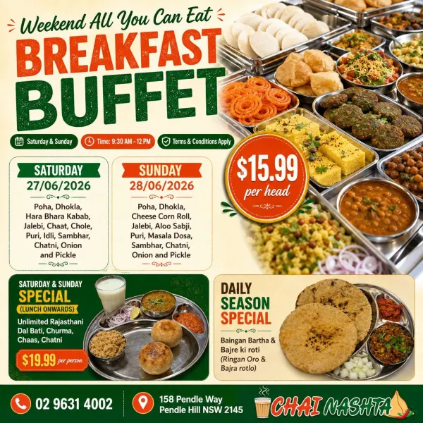 Weekend All You Can Eat Breakfast Buffet at Chai Nashta 27 - 28 June 2026