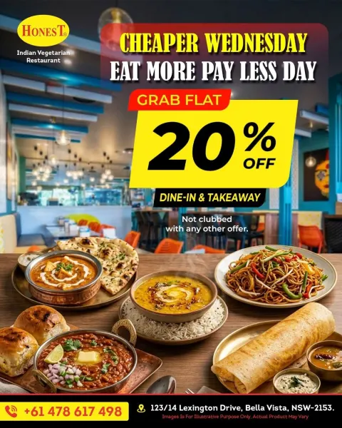 Cheaper Wednesday @ Honest Restaurant Bella Vista – Eat More, Pay Less!